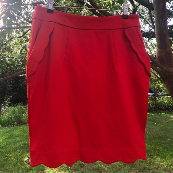Anthro Red Scalloped Brink Pencil Skirt by Darling - Picture 8 of 11
